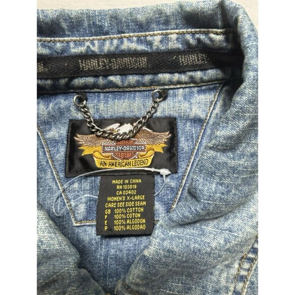 Harley Davidson Womens Jacket Size XL Blue Trucker Biker Denim Jean Pearls Y2K - Picture 7 of 10